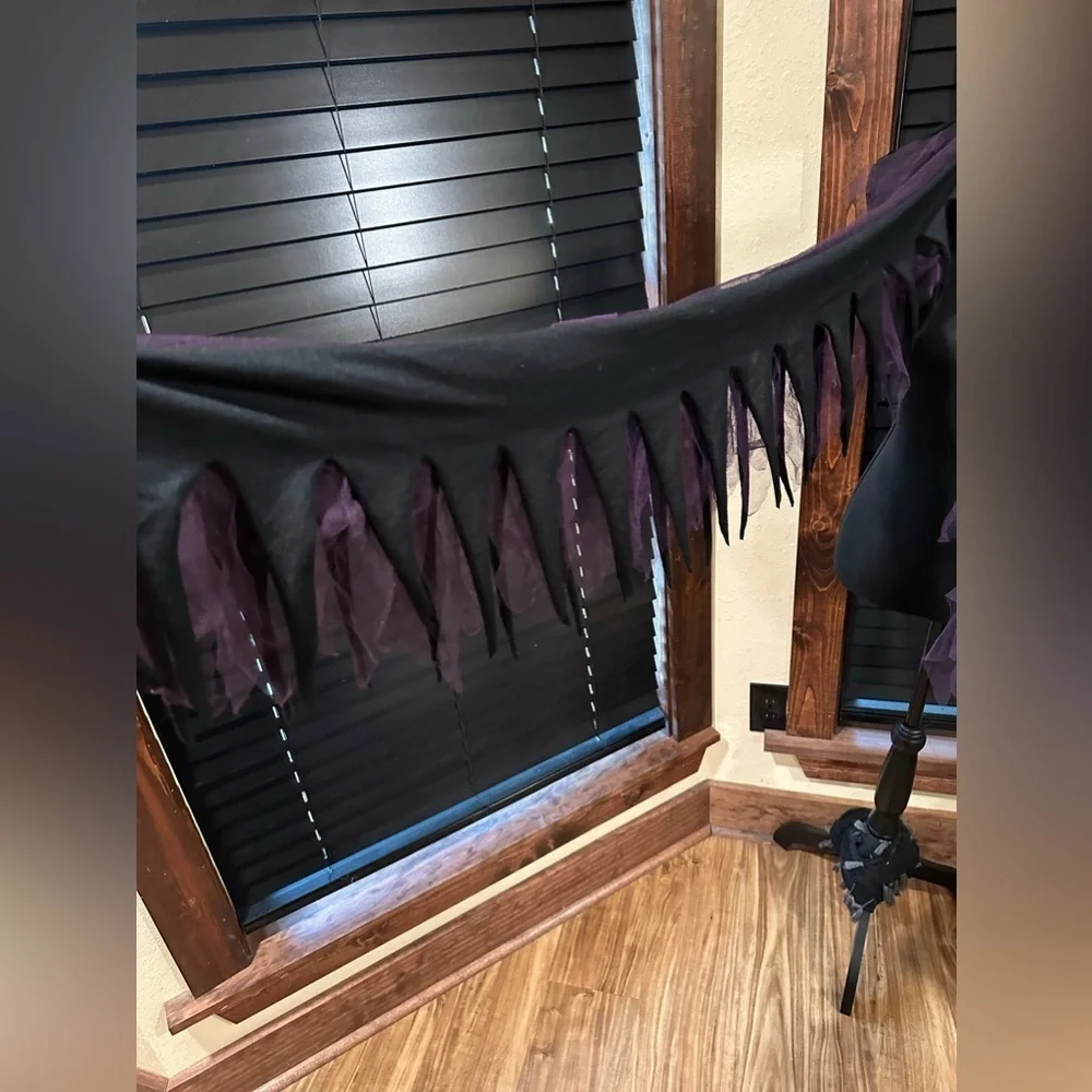 Gothic Black & Purple Tulle Shabby Chic Scarf Wrap Ruffle Flower Oversized Boho